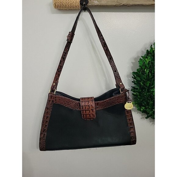 Vintage Brahmin Tuscan Avery Croc Embossed Leather Handbag Satchel Bag Purse